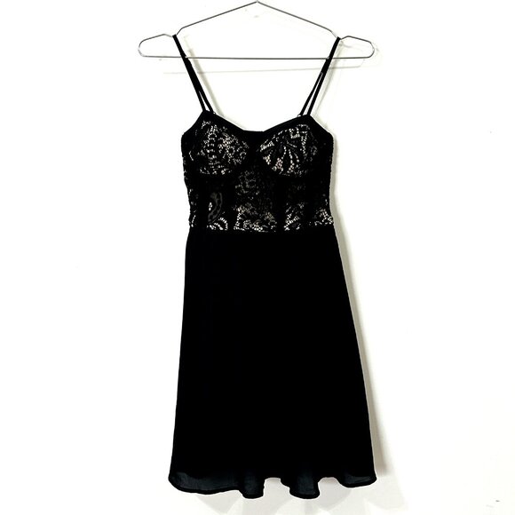 XHILARATION Fit & Flare Lace Dress XS Black Spaghetti Strap Built-In Bra Floral - Picture 1 of 9